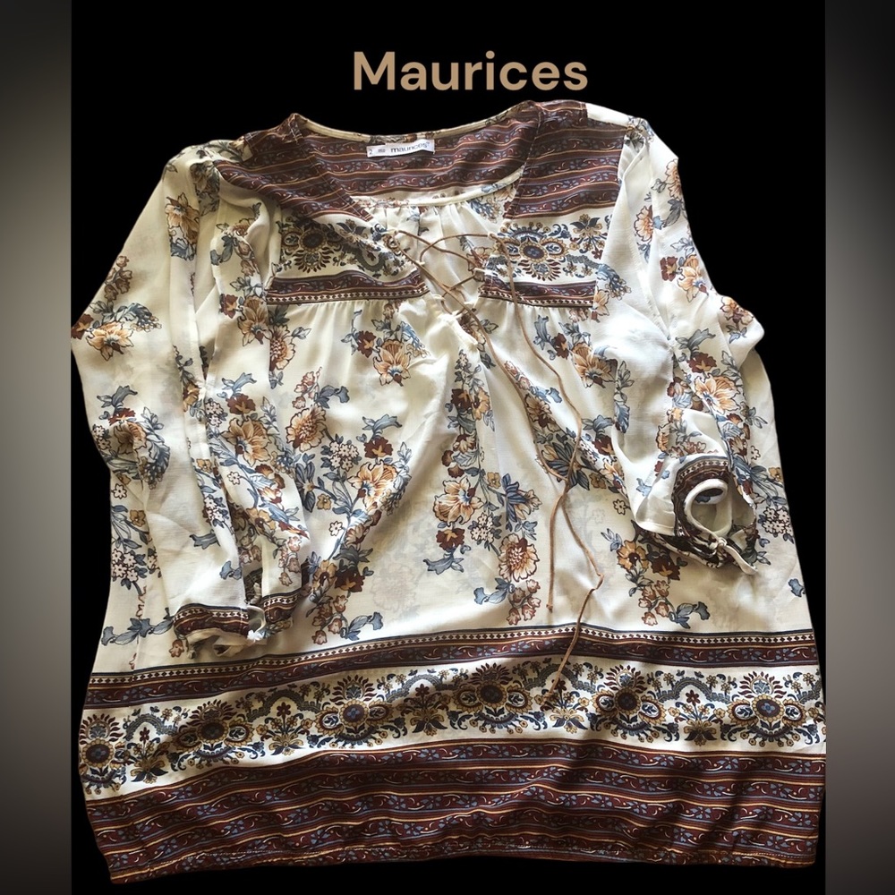 Maurices Plus Size Boho Sheer Slit Sleeve Blouse